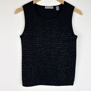 Kate Hill Silk Blend and Beaded Black Knit Top